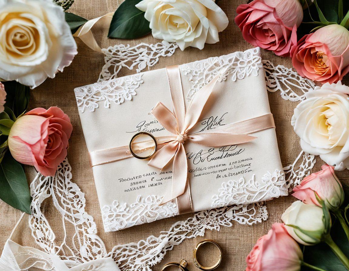A beautifully styled flat lay featuring a selection of engagement and wedding rings nestled in delicate flowers, symbolizing love and commitment. Include elements like soft silk ribbons, a vintage lace handkerchief, and a handwritten love note in the background. The lighting should be warm and inviting to evoke romance. super-realistic. vibrant colors. soft focus.